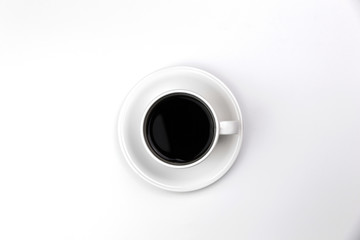 Black Coffee in White Cup. on White Background.
