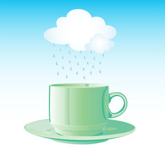 Realistic green cup and cloud with rain