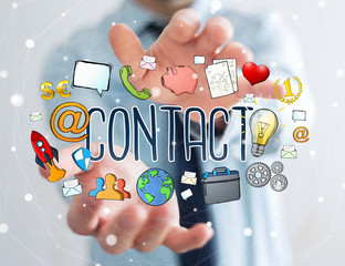 Businessman using manuscript contact text