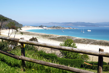 view of a Cies island beach in Galicia, Spain