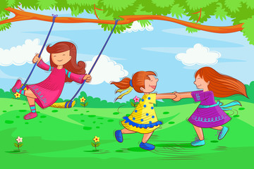 Obraz na płótnie Canvas Kids playing and enjoying in summer vacation