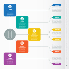 Business presentation concept with 5 options. Web Template of a info chart or diagram. Vector infographic of technology or education process on light background.