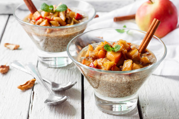 Chia pudding with caramelized apples and walnuts