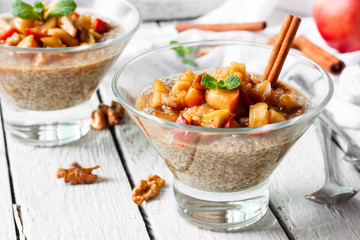 Chia pudding with caramelized apples and walnuts