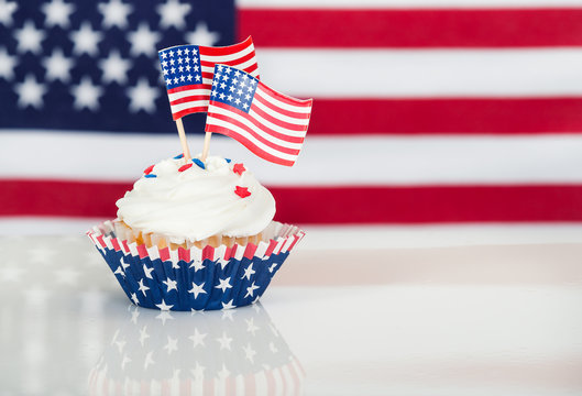 Patriotic cupcake with American flags