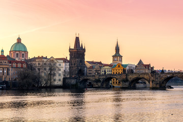 Obraz na płótnie Canvas Charles Bridge (Karluv Most) and Old Town Tower, the most beautiful bridge in Czechia. Prague, Czech Republic.