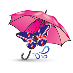 Umbrella protects a butterfly with flag of Britain