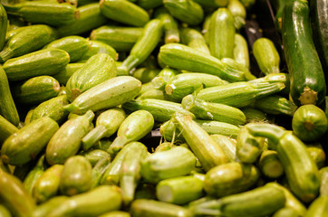 Fresh zucchini in supermarket