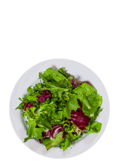 fresh mixed salad leaves. top view. isolated on white