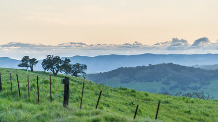 Fototapeta na wymiar Sunset over a country landscape winery California