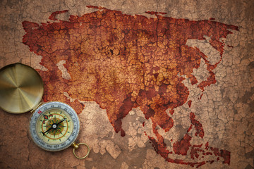 Fototapeta na wymiar map of asia on a old vintage cracked paper