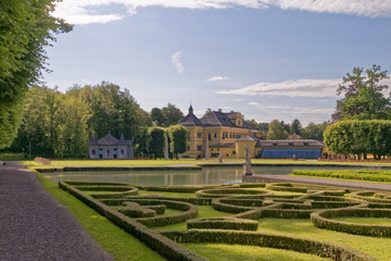 Picturesque park with a palace in the background