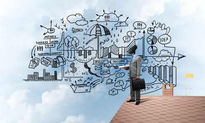 Concept of home security and privacy protection with camera headed man