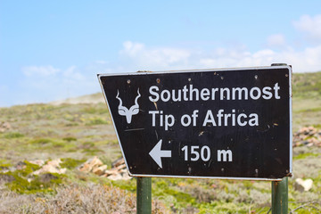 Southernmost tip of Africa sign, Cape Agulhas, South Africa (December 2015)