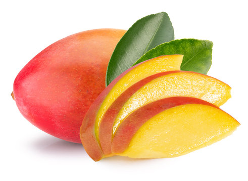 mango with slices isolated on a white background