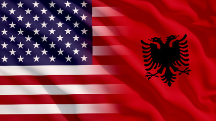 Waving USA and Albania Flags