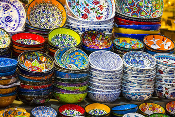 Fototapeta na wymiar Traditional Turkish decorative ceramics for interior decoration 
