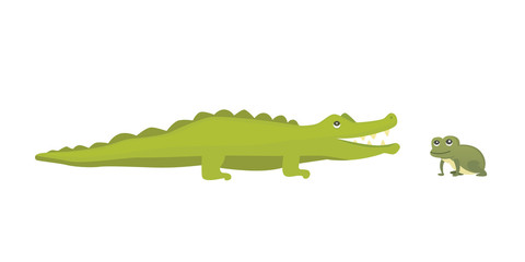 Cute Crocodile and frog. Aligator vector cartoon illustration