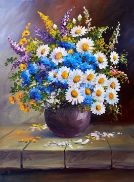 Oil painting on canvas, still life flowers