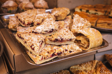 Grated cake on a tray
