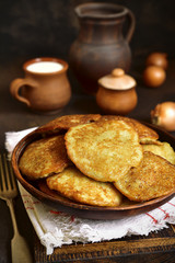 Draniki - potato pancakes stuffed with minced meat,traditional dish of east slavic cuisine.