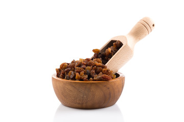 Sweet raisins on white