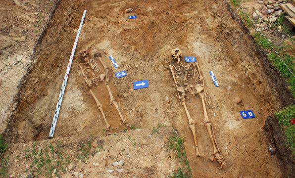 Archeological Dig Site Of Two Bodies