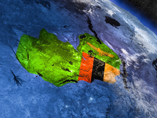 Zambia with embedded flag from space