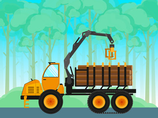 Forwarder. Self-propelled vehicle for the transportation of timber. Vector