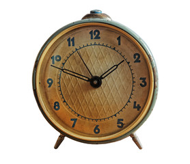Retro alarm clock isolated on white.