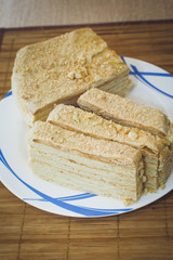 Homemade cake with cream decoration.