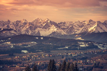 Morning panorama of  snowyTatra Mountains, Poland