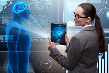 Futuristic remote diagnostics concept with businesswoman