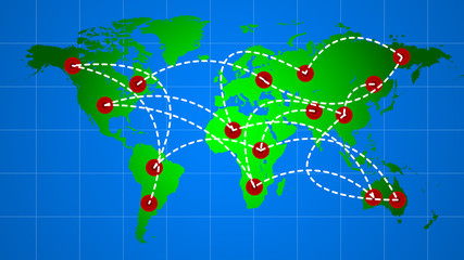 Intercontinental flights on the world map