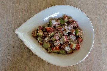 Preparation for baked rhubarbs ready to go into the oven

