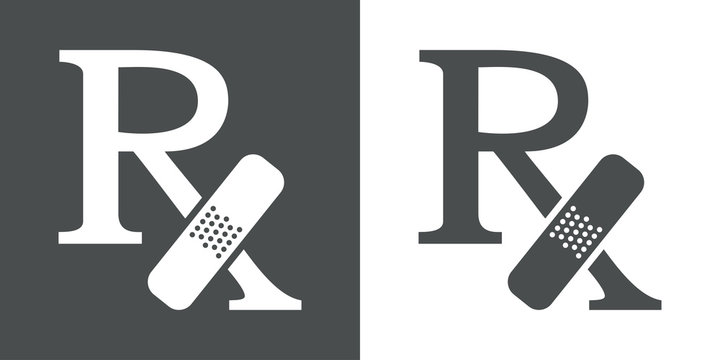 Icono plano RX con tirita gris y blanco