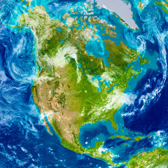 North America on physical map