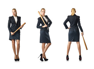Fototapeta premium Businesswoman with baseball bat on white