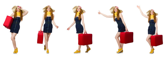 Woman ready for summer holiday isolated on white