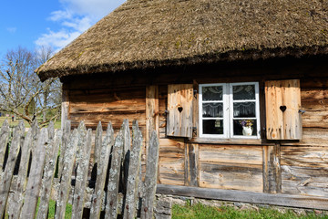Old house in Kashubian Ethnographic Park in Wdzydze Kiszewskie. Poland.