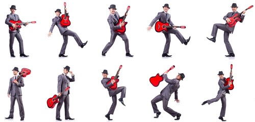 Obraz premium Businessman quitar player isolated on white