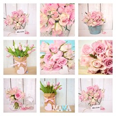 Muttertag - Collage - rosa Rosenstrauß - Nostalgisch