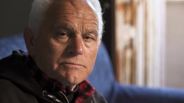  Worried,sad old man face: close up footage of retired sad old man 