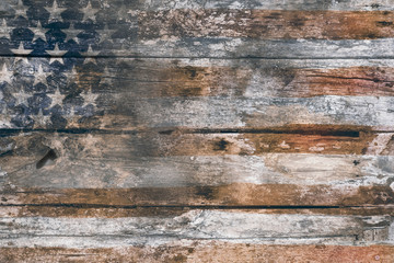 Memorial Day background / American Flag fade on wood background, for Independence Day background. Grunge style. - 145507455