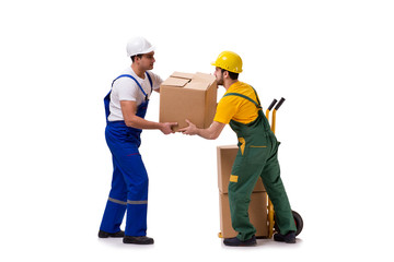 Two workers isolated on the white background