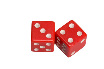 Two dice showing three and four