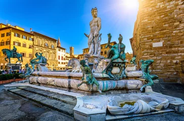 Fotobehang Fontein Neptunus op Piazza della Signoria in Florence, Italië © Ekaterina Belova