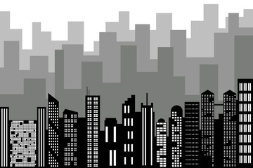 Black random city skyline Vector on white background.