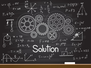Chalk hand drawing with solution word. Vector illustration.