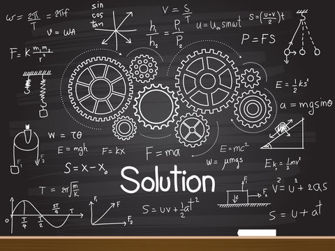 Chalk hand drawing with solution word. Vector illustration.